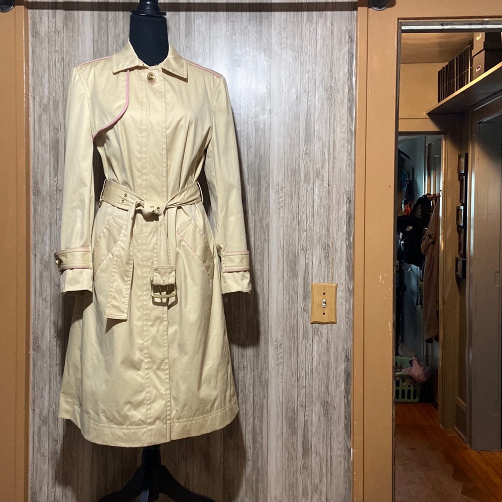 Coach Trench Coat with Pink Leather Trim -excellent shape!!